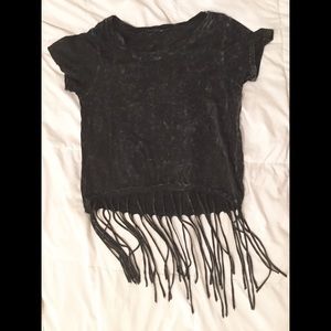 Black Fringed Tee
